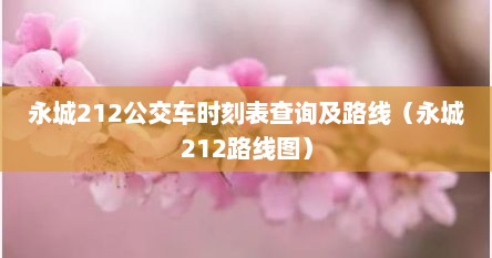 永城212公交车时刻表查询及路线（永城212路线图）