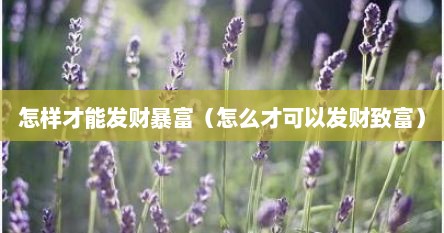 怎样才能发财暴富（怎么才可以发财致富）