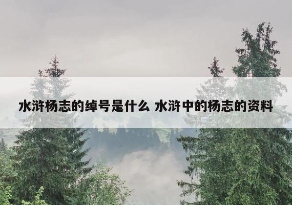 水浒杨志的绰号是什么 水浒中的杨志的资料